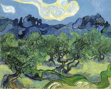 ヴィンセント・ヴァン・ゴッホ Painting - 前景にオリーブの木があるアルピーユ山脈 フィンセント・ファン・ゴッホ